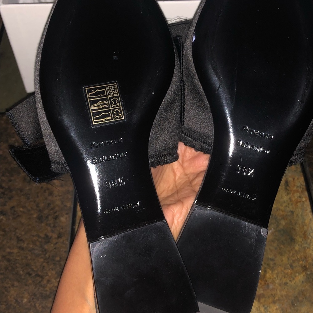 Proenza Schouler's Sz38.5 Black Satin Bow Flats - Picture 3 of 5